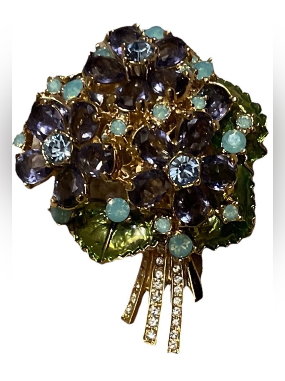 Nolan Miller QVC Purple Crystal Floral Bouquet Brooch Pin Gold Tone Enamel